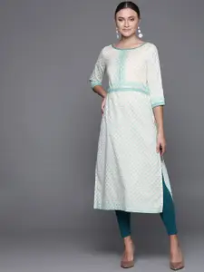 Biba Women Off-White & Blue Printed Straight Kurta