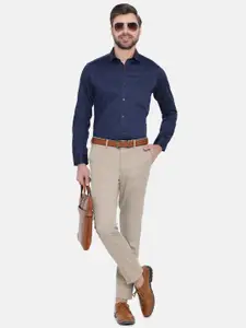 Turtle Men Navy Blue Smart Slim Fit Solid Formal Shirt