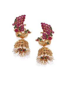 AccessHer Gold-Toned & Pink Dome Shaped Jhumkas