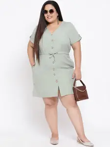 Oxolloxo Women Sea Green Solid Fit and Flare Dress