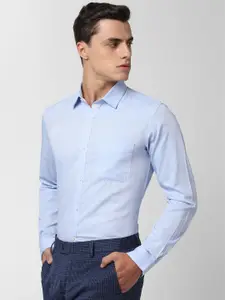 Peter England Men Blue Slim Fit Self Design Formal Shirt