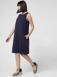 Vero Moda Women Navy Blue Solid A-Line Dress