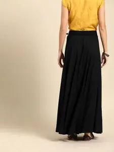 Varanga Women Black Solid Maxi Flared Skirt