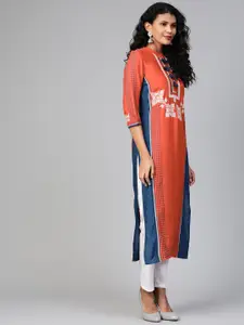W Women Rust & Navy Blue Printed Straight Kurta