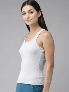 Van Heusen Women Light Grey Melange Solid Antibacterial Colour Fresh Tank Top