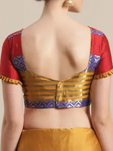 Saree mall Mustard Yellow & Red Colourblocked Banarasi Saree