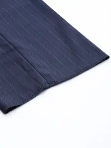 Louis Philippe Men Navy Blue & Grey Slim Fit Striped Formal Trousers
