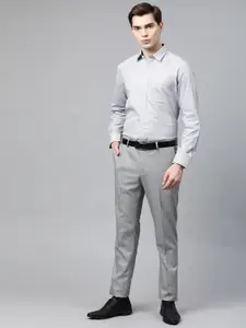 Louis Philippe Men Off-White & Black Slim Fit Cotton Micro Patterned Formal Shirt