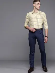 Louis Philippe Men Yellow & Olive Green Classic Fit Checked Formal Shirt