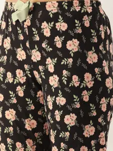 mackly Women Cream-Coloured & Black Solid Night suit