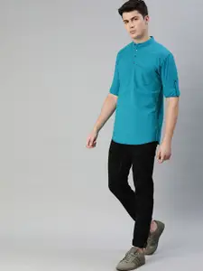 Urbano Fashion Men Teal Blue Slim Fit Solid Casual Shirt