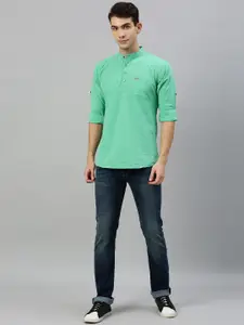 Urbano Fashion Men Green Slim Fit Solid Casual Shirt