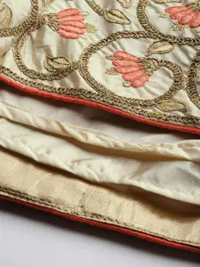 Mitera Beige & Gold-Toned Embroidered Semi-Stitched Lehenga & Unstitched Blouse with Dupatta