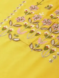 Neerus Women Yellow Yoke Design Straight Kurta