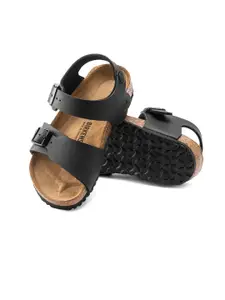 Birkenstock Boys Black Narrow Width New York Birko-Flor Nubuck Comfort Sandals