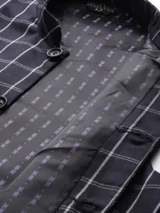 SOJANYA Men Navy & Off-White Checked Nehru Jacket