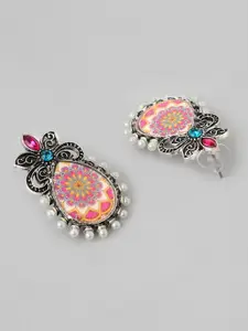 Rubans Pink & Silver-Plated Handcrafted Oxidised Classic Studs