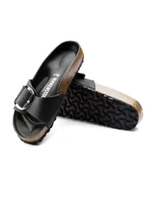 Birkenstock Madrid Big Buckle Black Narrow Width Oiled Leather One-Strap Sandals