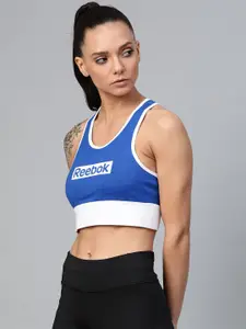 Reebok Blue & White Printed Training Essentials Linear Logo Bralette FJ2733