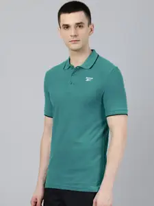 Reebok Men Blue Solid Slim Fit Training Essentials Polo T-shirt