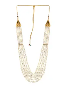 Adwitiya Collection White Gold-Plated Antique Pearl Layered Necklace