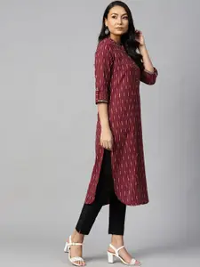 W Women Burgundy & Off-White Self-Striped Straight Kurta