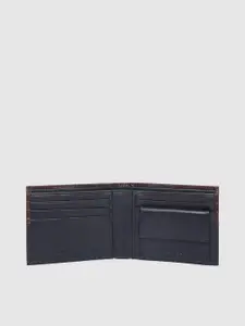 Allen Solly Men Brown & Navy Blue Colourblocked Genuine Leather Two Fold Wallet