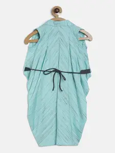 Peppermint Girls Sea Green Self Design Shirt Dress