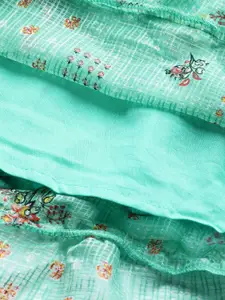 AURELIA Women Sea Green & White Ethnic Print Tiered A-Line Kurta with Ruffled Detail