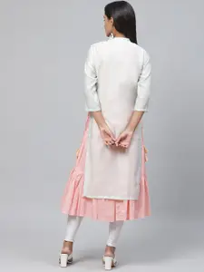 Biba Women Sea Green & Pink Yoke Design Layered A-Line Kurta