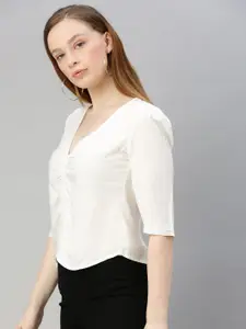 Sera Women White Solid Front Ruched Top