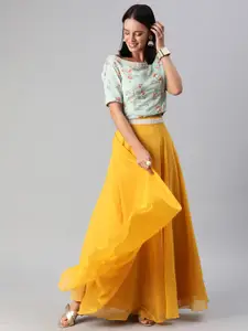 Ethnovog Mustard Yellow  Blue Made to Measure Lehenga with Blouse
