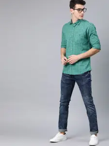 Louis Philippe Jeans Men Green & Beige Super Slim Fit Checked Casual Shirt