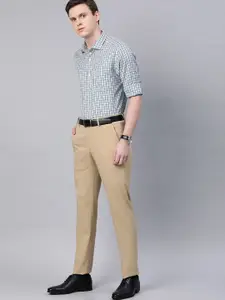 Louis Philippe Men Blue & Beige Slim Fit Checked Casual Shirt