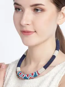 RICHEERA Women Blue & Off-White Beaded Necklace
