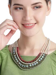 RICHEERA Women Multicoloured Silver-Plated Stone-Studded & Beaded Layered Necklace