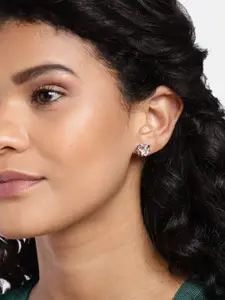 Clara Silver-Toned Swiss Zirconia-Studded Platinum-Plated 925 Sterling Silver Studs