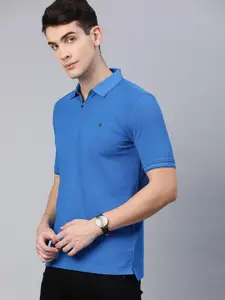 Louis Philippe Men Blue Solid Polo Collar T-shirt