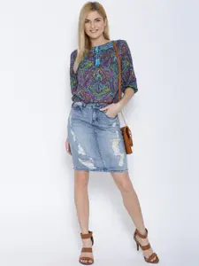 Sera Blue & Purple Printed Top