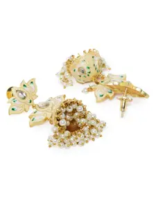 Peora Cream-Coloured Gold-Plated Enamelled Meenakari Dome Shaped Jhumkas