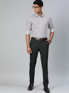 Louis Philippe Men White & Maroon Regular Fit Checked Formal Shirt