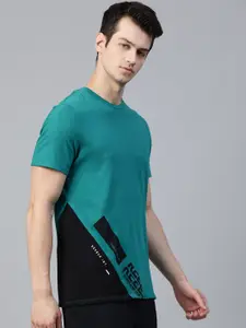 Reebok Men Teal Green  Black TS Archive Evo Q1 Pure Cotton Printed Training Pure Cotton T-shirt