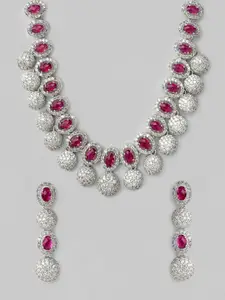 RubansOxidized Silver Plated Blue & White Enamel Blue Beaded Jhumka Earrings