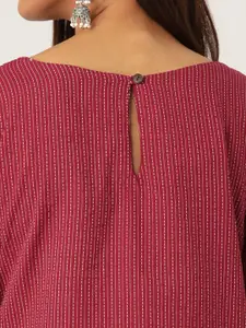 InWeave Women Maroon & White Self-Striped A-Line Dress