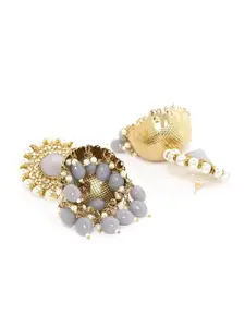 Priyaasi Grey Gold-Plated Beaded Dome Shaped Jhumkas
