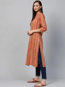 Sangria Women Rust Brown & Beige Striped Straight Kurta