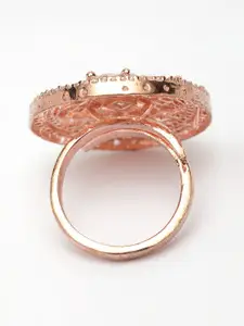 Bhana Fashion Rose Gold-Plated & White American Diamond Studded Circular Finger Ring