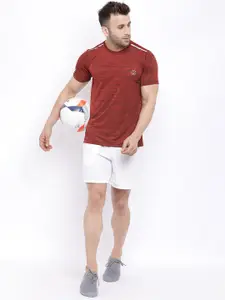 Chkokko Men Red Self Design Round Neck T-shirt