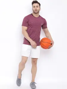 Chkokko Men Mauve Self Design Round Neck T-shirt