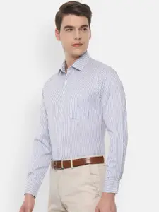 Van Heusen Men White & Blue Slim Fit Striped Formal Shirt